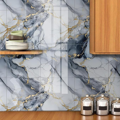 Chejiaye 22pcs Marble Peel and Stick Backsplash Surface Waterproof Wall Panels,Self-Adhesive Marble PVC Foam Wall Panels for Kitchen, Bathroom - 11.8"x11.8" Kitchen Tile(Not Real Tiles,Blue)