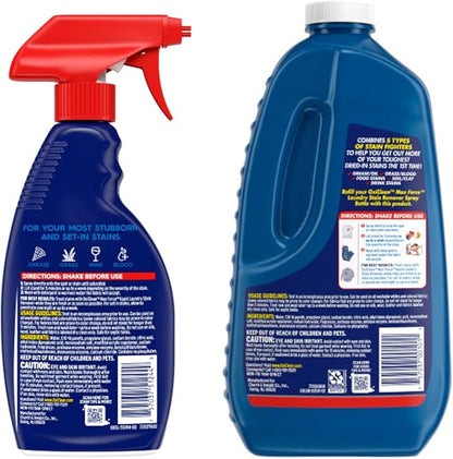 OxiClean Max Force Laundry Stain Remover Spray, 12 fl oz + 48 Fl Oz Refill Bottle Kit 60 Fl Oz Total
