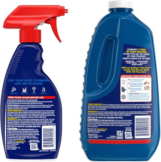 OxiClean Max Force Laundry Stain Remover Spray, 12 fl oz + 48 Fl Oz Refill Bottle Kit 60 Fl Oz Total
