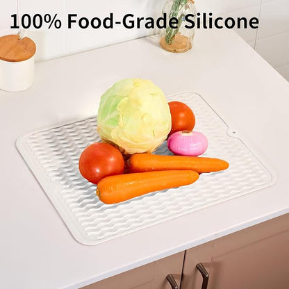 ZLR Silicone Dish Drying Mat & Heat Resistant Trivet (12" x 16") - Waterproof Counter Protector for Air Fryer, Coffee Maker - Non-Slip, BPA Free Kitchen Pad, Easy Clean Dishwasher Safe (Milk White)