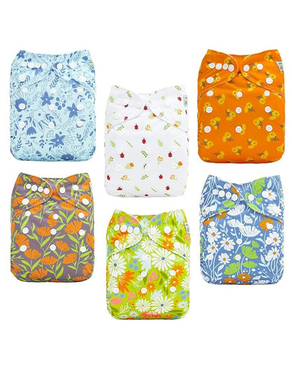 ALVABABY Baby Cloth Diapers 6 Pack with 12 Inserts Cloth Diaper Covers Adjustable Washable Reusable for Baby Girls and Boys