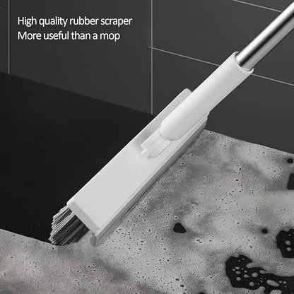 Floor Scrubbing Brush with 57" Adjustable Long Handle,3 in 1 Living Grout Brush with Squeegee,V-Shape Stiff Brush Bristle,Heavy Duty Bathroom Cleaning Brush for Tile,Deck,Patio,Wall,Garage,Kitchen