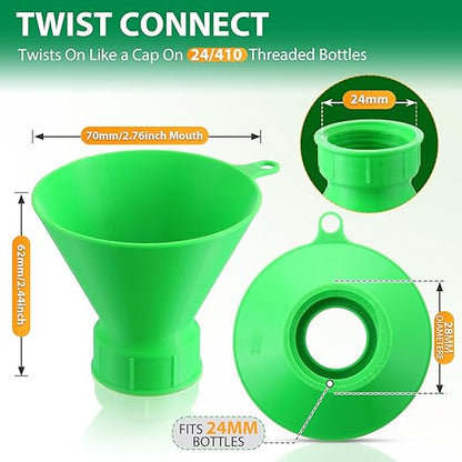 Threaded Funnel Easy Fill Funnel, Twist On Empty Spray Bottle Refill Adapter Fit for Various Size Bottles Home, Car Detailing Cleaning Supply, 30% Vinegar, Kitchen, Bath, Essential Oils (24mm)