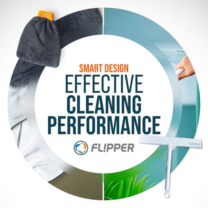Flipper Dual-Action Squeegee and Microfiber Mitt – 2-in-1 Streak-Free Glass and Mirror Cleaning Tool for Windows, Shower Doors and Countertops – Reusable, Ergonomic, and Durable Design
