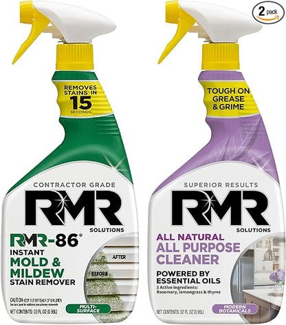 RMR Total Clean Team – Instant Stain Remover + All Natural All Purpose Cleaner, Indoor/Outdoor Cleaning Spray Kit for Kitchens, Bathrooms, Furniture, Siding, & Deck, 2–32 Oz Bottles