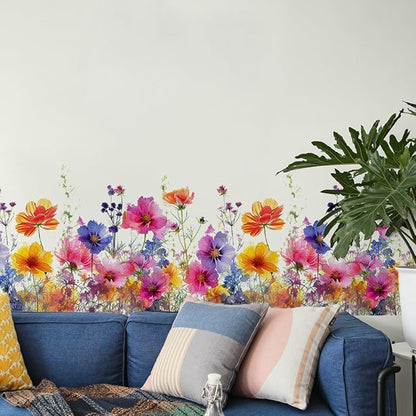 Runtoo Watercolor Flower Wall Corner Stickers Floral Garden Baseboard Skirting Line Wall Decals for Bedroom Nursery Classroom Home Decor (W:40 inches)