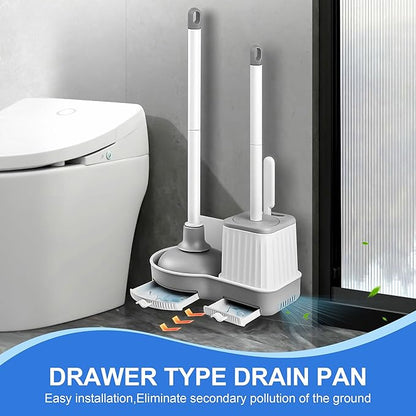 Silkyhose Toilet Brush and Plunger, 3 in 1 Toilet Bowl Brush and Holder with Crevice Cleaning Brush Wall Mounted Household Bathroom Cleaning Tools Combo Set(White-Gray)