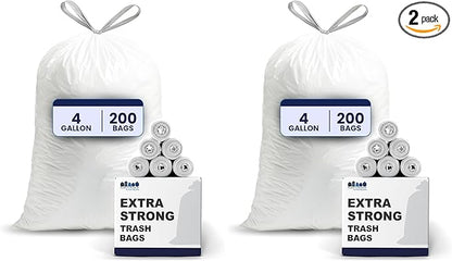 Plasticplace 4 Gallon White Drawstring Trash Bags,– 0.7 Mil Leak-Proof Garbage Liners for Small Trash Can,Bathroom,Kitchen,Office,and Car Use,200 Count (Pack of 2)