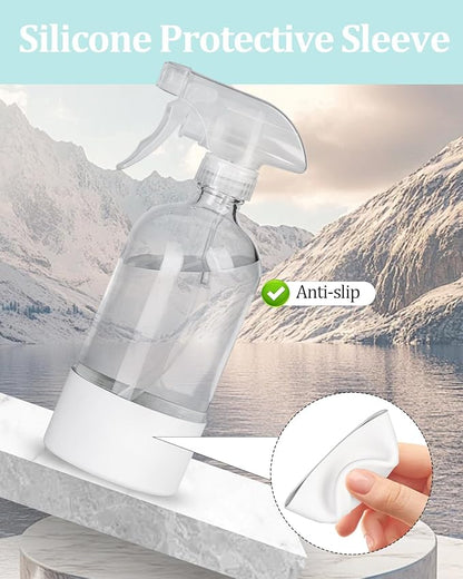 2 Pack 360° Glass Spray Bottles with Silicone Sleeve, 16 oz Empty Refillable Containers with Adjustable Spray Nozzles, Spray Bottles for Hair, Cleaning Solutions and Plants Black&White