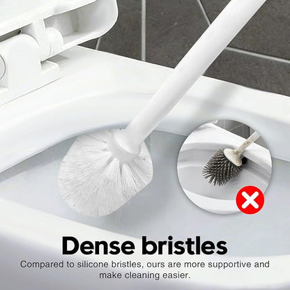 2 Pack Toilet Brush and Holder Set, Toilet Bowl Brush with Non-Slip Handle for Deep Cleaning, Nylon Bristles, Bathroom Accessories White
