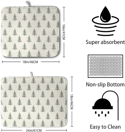 Christmas Tree Dish Drying Mat Winter Xmas Holiday Drying Mats Microfiber Absorbent Dishes Drying Pad Reusable Washable Kitchen Countertop Protector Dish Drainer Rack Mat 16x18 Inch