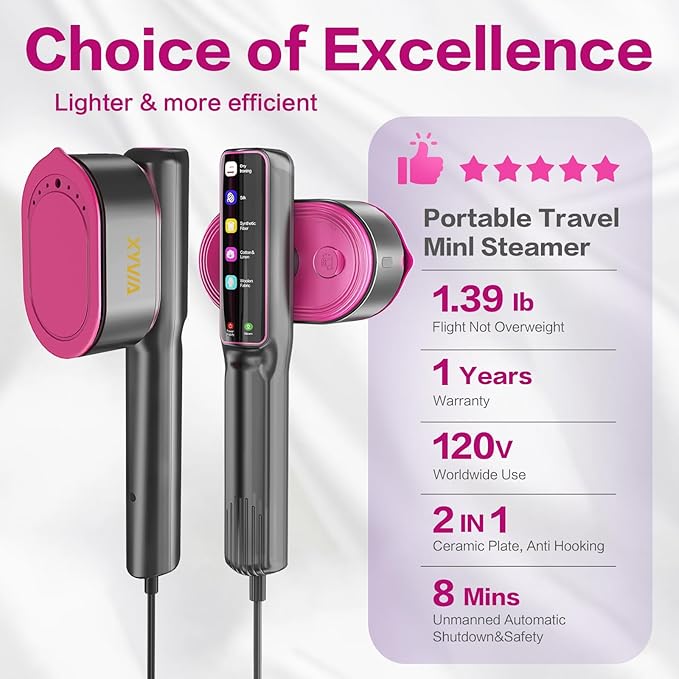 1200W Steamer for Clothes 15-Second Fast Heat-Up 5 Mode LCD Touch Display Portable Handheld Garment Steamer 110ml Tank Wet/Dry Ironing for Travel Home & Business (Carbon Gray Purple)