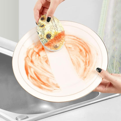Vintage Sunflower Kitchen Scrub Sponges, Pop-up Kitchen Cleaning Sponges Reusable Dish Washing Sponges for Bathroom Household Cleaning 3 Pack - Non Scratch Scrubber
