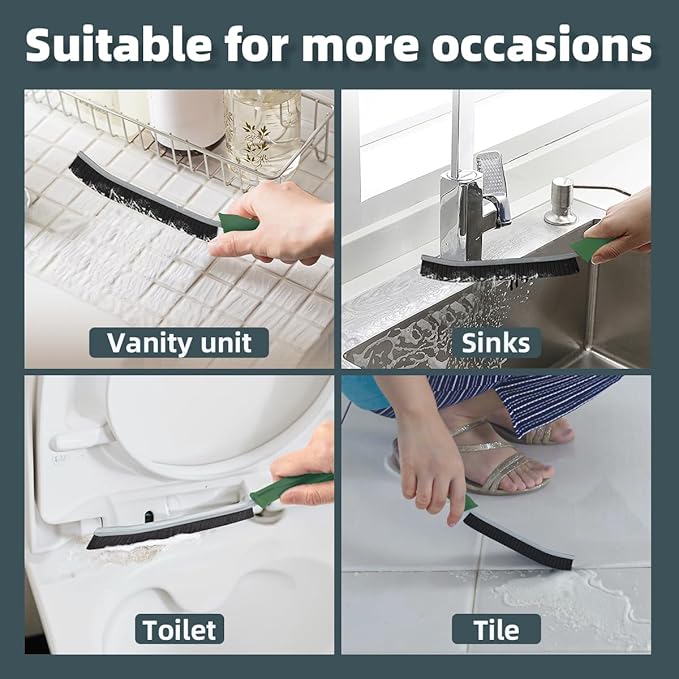 Toilet Brush, 2 Pcs Bathroom Cleaning Brush, Toilet Scrubber, Deep Toilet Bowl Brush with Hanging Hole, Multifunctional Gap Cleaning Brush, Bristles for Kitchen Sinks, Tub,Shower (6, Green)