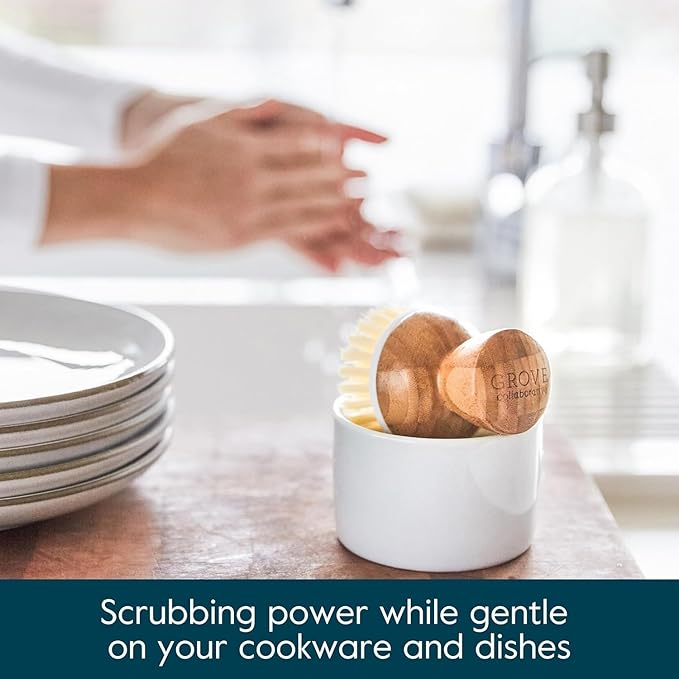 Grove Co. Bubble-Up Dish Brush, 2-Pack, Ergonomically Designed Dish Scrubber, Replacement Dish Scrub Brush, Removes Tough Messes, Gentle on Dishes, Sustainable Solution to The World's Waste Problem
