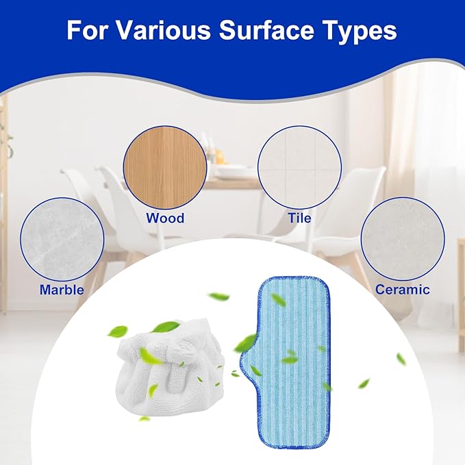 6 Pack Microfiber Pads Compatible with Dupray Neat Steam Cleaner, and 6 Pack Microfiber Small Bonnets(Triangle), Durable, Reusable Cloths and Machine Washable