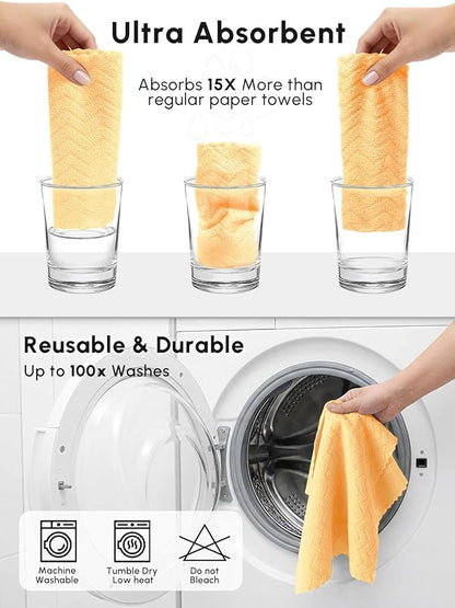 Microfiber Cleaning Cloths Roll, 75 Pack Tear Away Microfiber Towels Roll, 12" x 12" Lint Free Rags, Reusable Cleaning Cloths, Washable, Scratch Free,Ultra Absorbent Dish Rags(Orange Ripple)