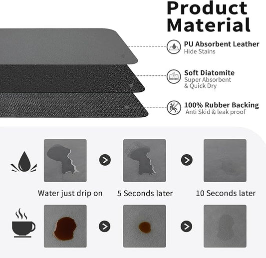 HotLive Coffee Mat - Absorbent Hide Stain Rubber Backed Dish Drying Mat for Kitchen Counter - Bar Mats for Countertops Accessories Fit Under Coffee Maker Espresso Machine