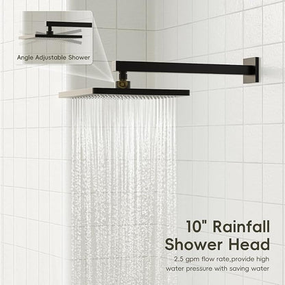 Gabrylly Shower System, 10 Inches Rain Shower Heads with Handheld Spray Combo, Wall Mounted Shower Faucets Sets Complete with Shower Valve Kit, Shower Head and Handle Set, Matte Black