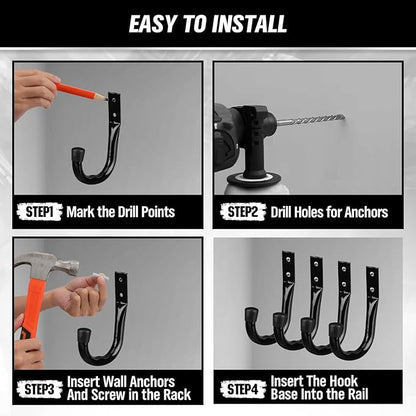 Heavy Duty Garage Storage Hooks, 6-piece Bike Hooks for Garage Wall, Utility Garage Hooks, Wall Mount J Hook for Hanging, Large Metal Storage Organizer Tool, Extension Cord Hanger