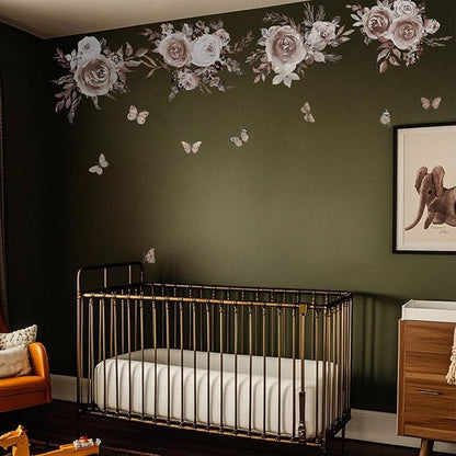 Fabric Peel and Stick Floral Wall Decal, Self-Adhesive Peony Flowers Wallpaper, Rose Sticker for Mother's Day, Mocha Peony