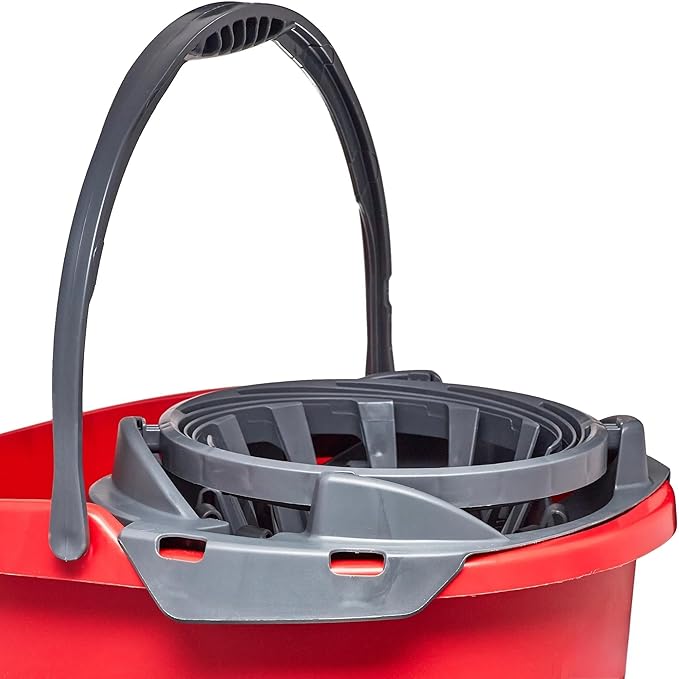 Quick Wring Hands-Free Mop Bucket – 2.5 Gallon with Built-in Wringer, Red