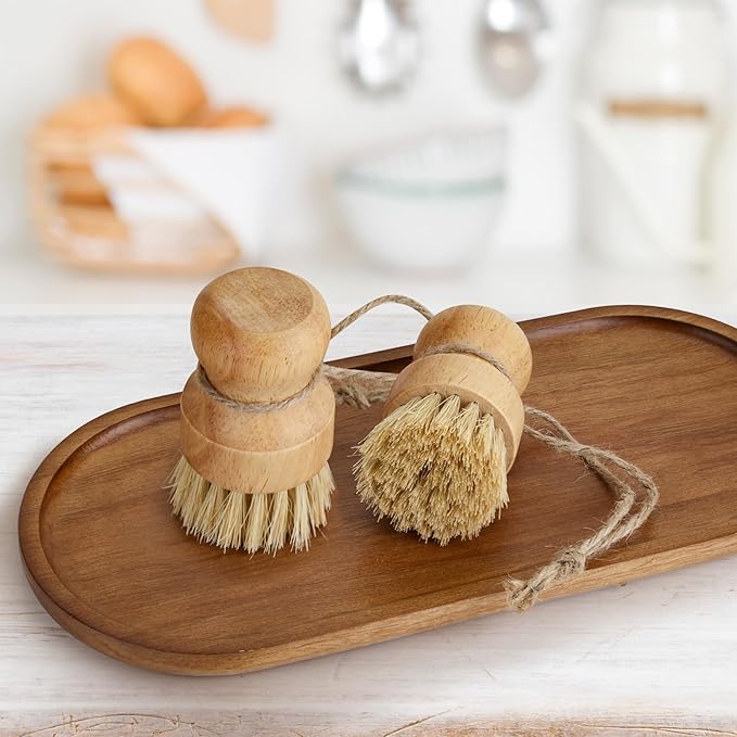 12 Pack Bamboo Palm Dish Brush Bulk, Bamboo Dish Scrubber, Wood Scrub Dish Brush for Dishes Pans, Pots,Vegetables Cleaning