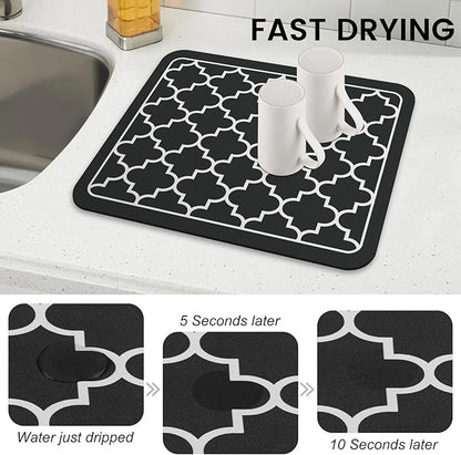 WISELIFE Dish Drying Mat Super Absorbent Drying Mat Large Dish Drying Mats for Kitchen Counter Easy Clean Dish Mat Kitchen Drying Mat15"x 18" Stylish Black