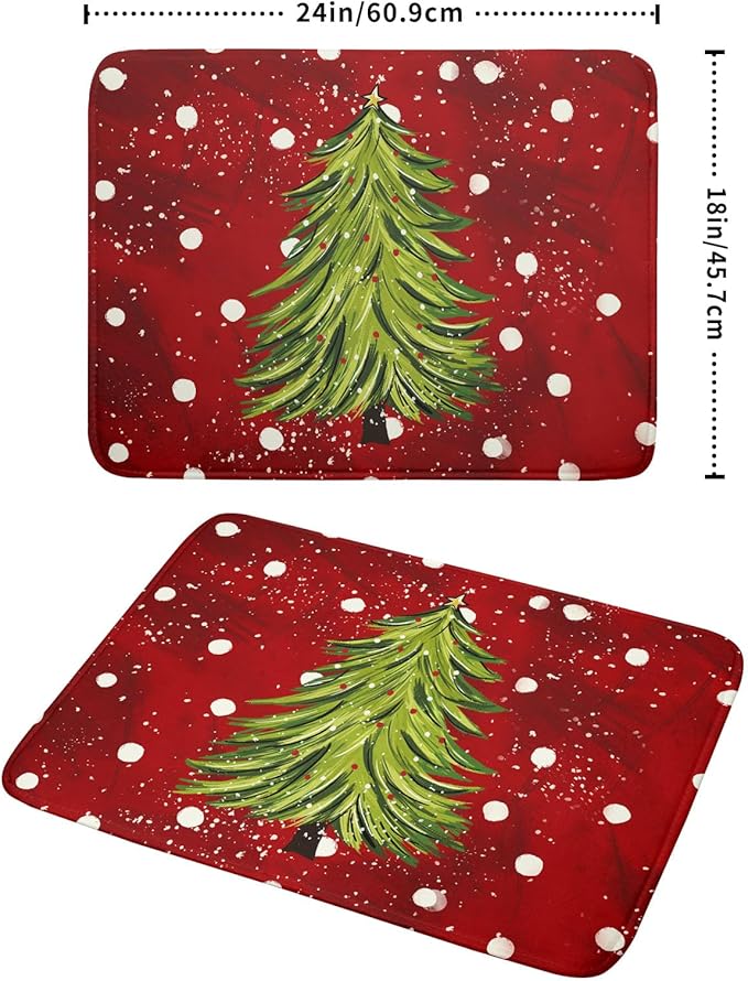 Christmas Tree Dish Drying Mat 18 x 24 Inch With Absorbent Reversible Microfiber Red Green Xmas Snowflake Drying Mats Winter Holiday Dish Drainer Mat Fast Dry For Kitchen Dining Room Decoration