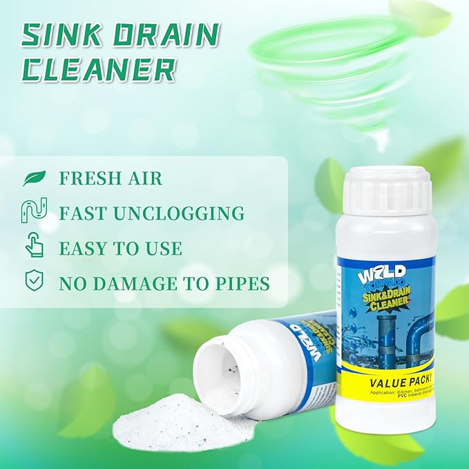 Drain Cleaner Powder, Wild Tornado Sink and Drain Cleaner Powerful Pipeline Dredging Agent, Kitchen Unblocker, Powder for Kitchen Toilet（6Pcs）