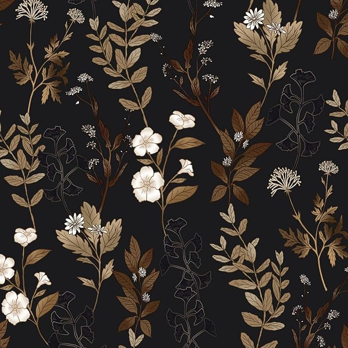 Fvlow Black Wallpaper Peel and Stick Gold Leaf Contact Paper Black Gold Wallpaper 17.4" x 394" Waterproof Self-Adhesive Wall Covering for Bedroom Countertop Desk Cabinets Decor