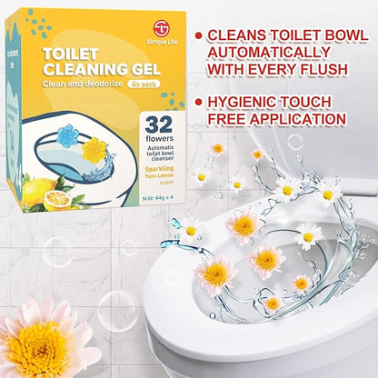 Simple Life Toilet Gel Stamp – Fresh Flower Scent, Anti-Limescale Toilet Cleaner Gel, Deodorizing & Long-Lasting Freshness, 64 Stamps, Blue & Yellow