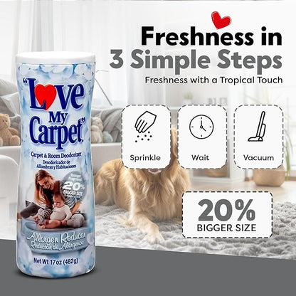 6 Love My Carpet | Carpet Deodorizer & Freshener Powder | 17 oz Pet Odor Eliminator for Strong Odor & Pet Urine | ALLERGEN REDUCER | Safe for Homes with Pets