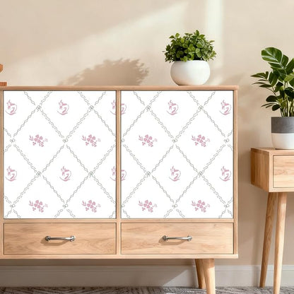 GloryTik Vintage Floral Wallpaper Peel and Stick, Removable Pink Flowers Contact Paper, Self Adhesive Wall Paper for Bedroom Living Room Cabinets Bedroom Vinyl Rolls (17.3" x 78.7")