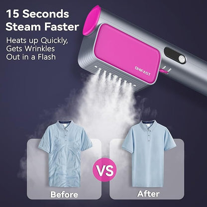 OHIFAST Dual Voltage Travel Steamer for Clothes, 100-240V Portable Handheld Garment Steamer, 15s Fast Heat-up, 9 Mins Continuous Steam, 2-in-1 Iron Steamer for Global Travel and Home