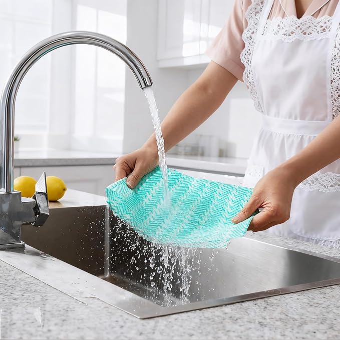 SUZZYVINE Handi Wipes Reusable Cloths Disposable Cleaning Towels Dry Kitchen Wipes Reusable Dish Towel Washcloths Dry Fast Multi-Purpose Heavy Duty Towels, Thick and Absorbnet 100 Count/Pack, Green