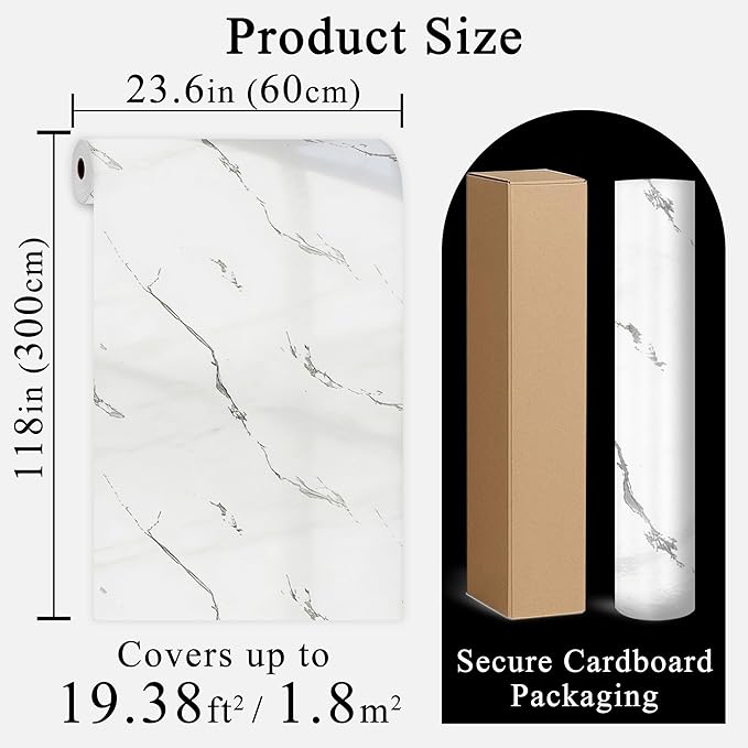 Carrara White Marble Peel and Stick Wallpaper, Glossy Texture Vinyl Wall Panels, Waterproof Renter Friendly, 23.6" x 118", TV Accent Wall, Bathroom, Foyer, Coffee Shop Decor