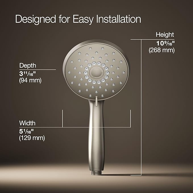 KOHLER K-22165-G-BN Forte® Multifunction Hand Shower Head, Handheld Showerhead with 3 Spray Settings, 1.75 GPM, Vibrant Brushed Nickel
