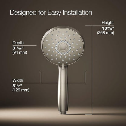 KOHLER K-22165-G-BN Forte® Multifunction Hand Shower Head, Handheld Showerhead with 3 Spray Settings, 1.75 GPM, Vibrant Brushed Nickel