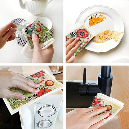Morigins 6-Piece Spring Flowers Dishcloth Set - Fast-Drying, Absorbent Kitchen Towels