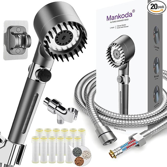 Filtered Shower Head with Handheld, 12 Replacement Filters for Hard Water & Chlorine Removal, 75" High Pressure Anti-Burst Hose, Power Wash for Deep Cleaning & One-Button Pause Switch for Kids & Pets