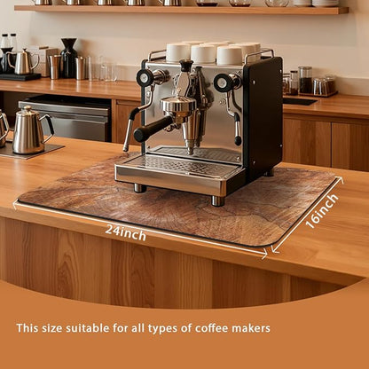 Coffee Mat 24x16 Inch, Wood Grain Coffee Placemat, Absorbent Hide Stain Rubber Backed Dish Drying Mat for Kitchen Counter, Bar Mats for Countertops, Under Coffee Bar Maker Machine Pot Espresso Staion