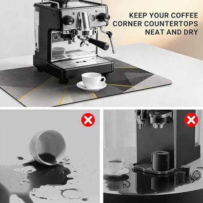 Coffee Mat 20x12 Inch, Gray Geometric Coffee Splash Mat, Absorbent Hide Stain Rubber Backed Dish Drying Mat for Kitchen Counter, Mat for Countertops, Under Coffee Bar Maker Machine Pot Espresso Staion