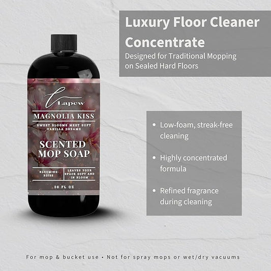 Lapew Magnolia Kisses Scented Mop Soap - Luxury Floor Cleaner Concentrate for Mopping Tile, Laminate, Vinyl & Hardwood | Streak-Free, Low-Foam | 36 oz