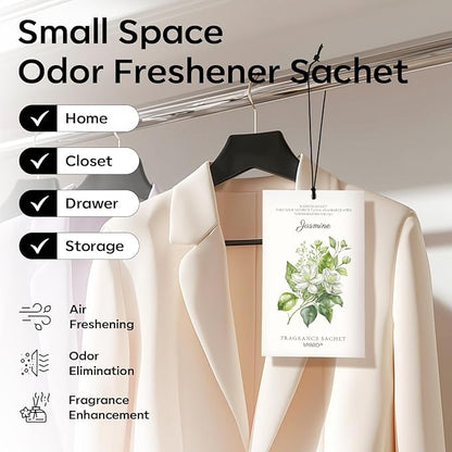 MYARO 12 Pack Jasmine Scented Sachets for Drawer, Closet & Small Spaces Air Freshener Bags, Odor Eliminator for Car, Shoes, Bathroom Home Fragrance Gift Set