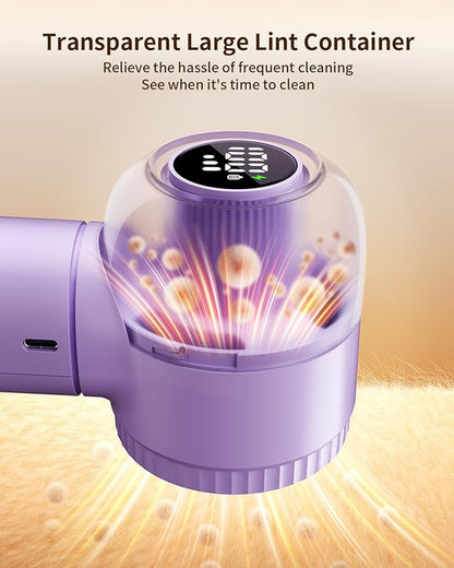 coldSky Fabric Shaver, 𝟮 𝗶𝗻 𝟭 Lint Remover with Brush, 1200mAh Sweater Shaver with Digital Display,3 Speeds Lint Shaver, 6-Leaf Blades Lint Remover for Clothes, Sofa, Bedding,Purple
