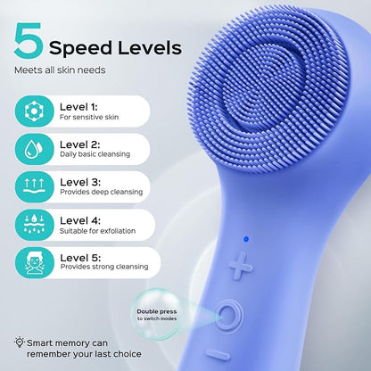 COSLUS FBS03 Face Scrubber Facial Cleansing Brush: 2 in 1 Spin and Vibration Patented, Silicone Electric Exfoliator Scrubber with Automatic Foaming, Waterproof Face Cleanser Brush for Men and Women