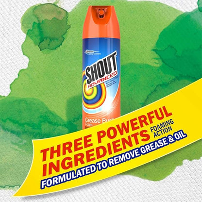 Shout Advanced Stain Remover, Foaming | Grease and Oil | 18 oz | Pack of 2