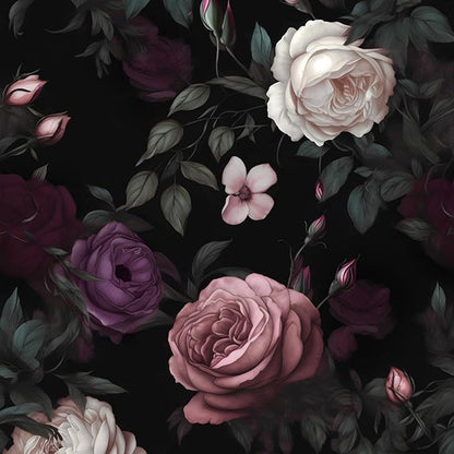 Fvlow Dark Floral Wallpaper Peel and Stick Vintage Pink Rose Contact Paper Black Floral Wallpaper Waterproof Self-Adhesive Wall Covering for Bedroom Countertop Desk Cabinet 17.4" x 118"