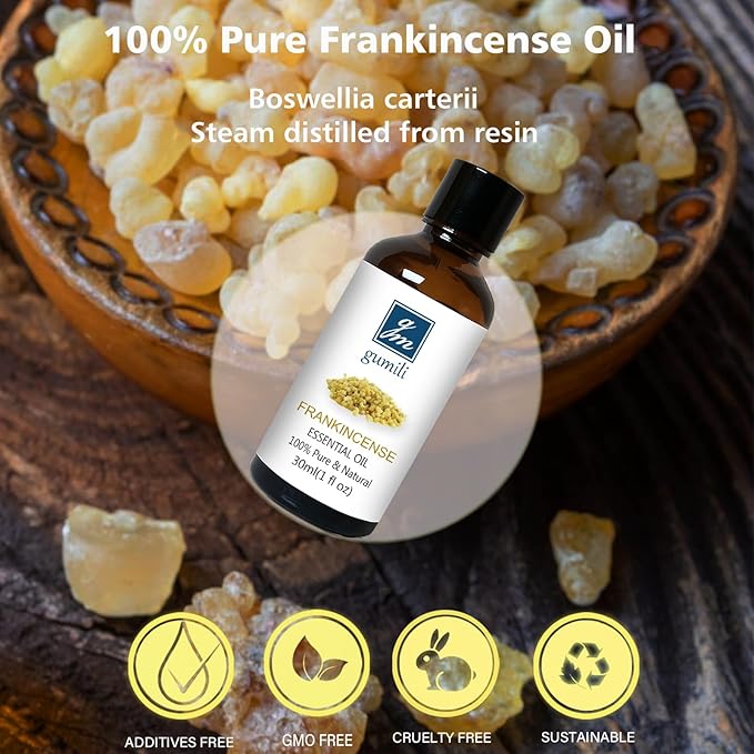 GM Gumili Frankincense and Myrrh Essential Oil Combo Set (2 Pack), 100% Pure Undiluted Essential Oils for Aromatherapy, Massage, Meditation & Skincare